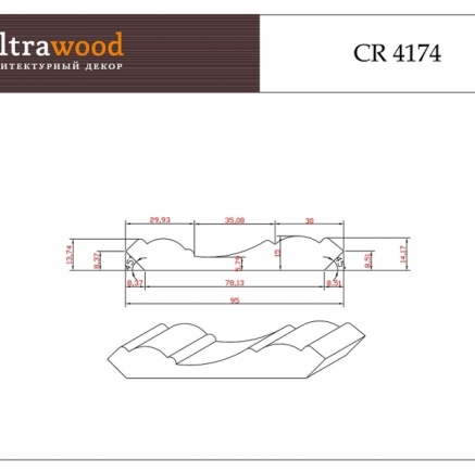 Плинтус потолочный под покраску ЛДФ Ultrawood CR 4174 клей в подарок